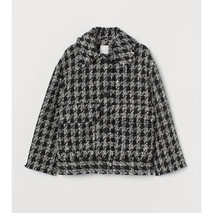 H&M Black Houndstooth Patterned Textured Weave Jacket XS
